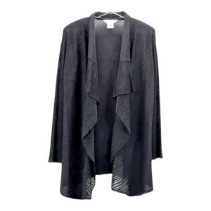 Exclusively Misook Small Drapey Open Fall Sweater Cardigan Black Ribbed Resort